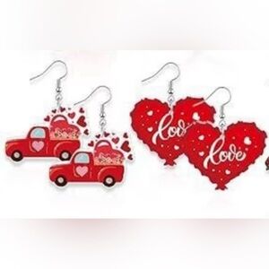 Red Love Heart Earrings set of 2